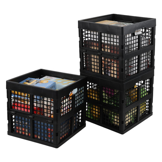 Utiao 18 L Collapsible Storage Crates, Square Plastic Crates, Black, 3 Pack