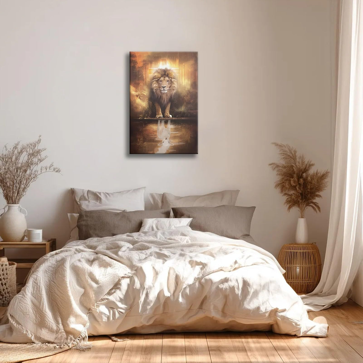 Framed Animal Print Majestic Lion Canvas Wall Art Spiritual Jungle Poster Inspirational Christian Painting Nature Wildlife Gallery Wrap Print for Home Decor 12x16 Inch Ready to Hang