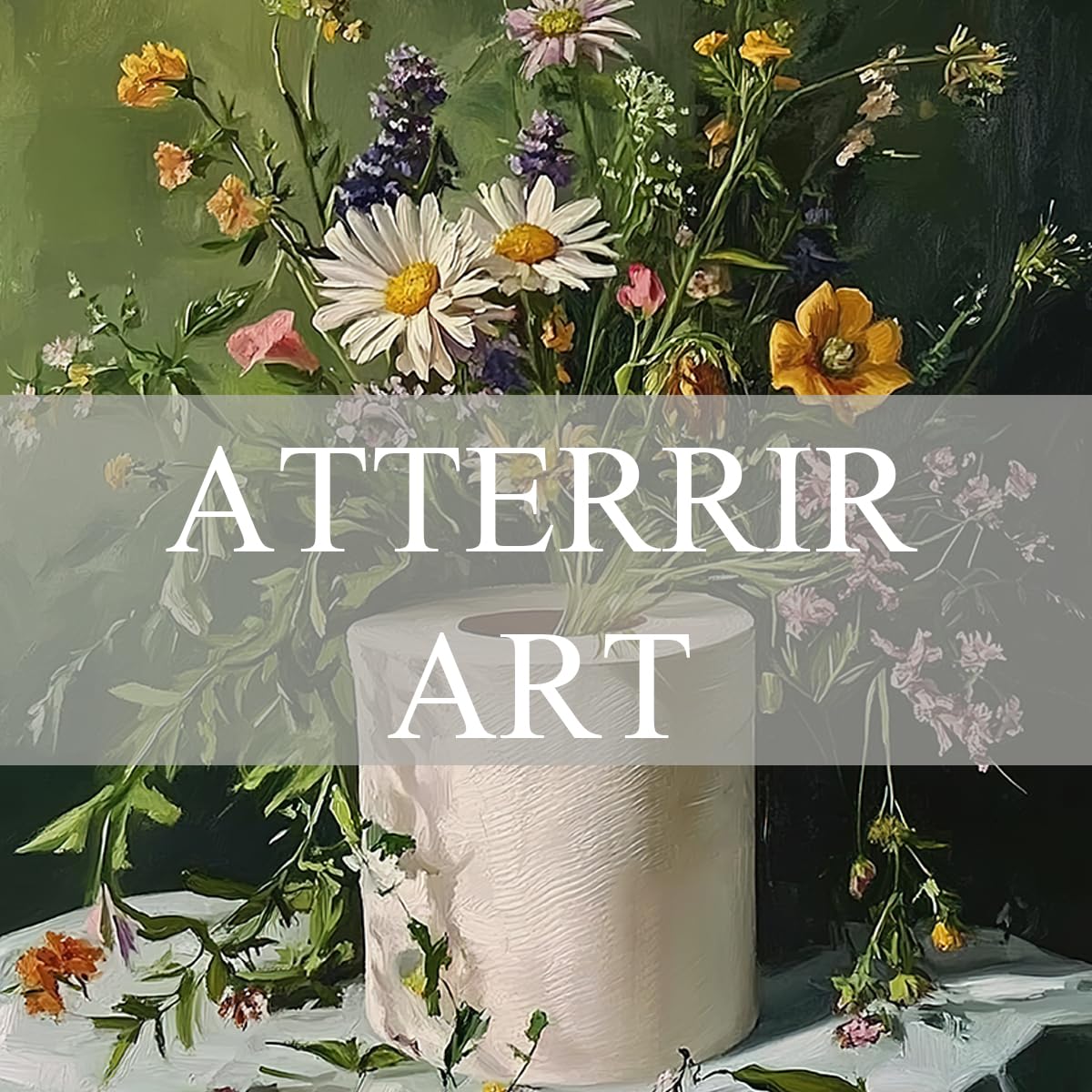 AtterrirArt Framed Funny Bathroom Wall Art, Toilet Paper Picture Painting Print, Vintage Moody Floral Wall Decor, Toilet Canvas Wall Art, Ready To Hang, 12 * 16 Inches