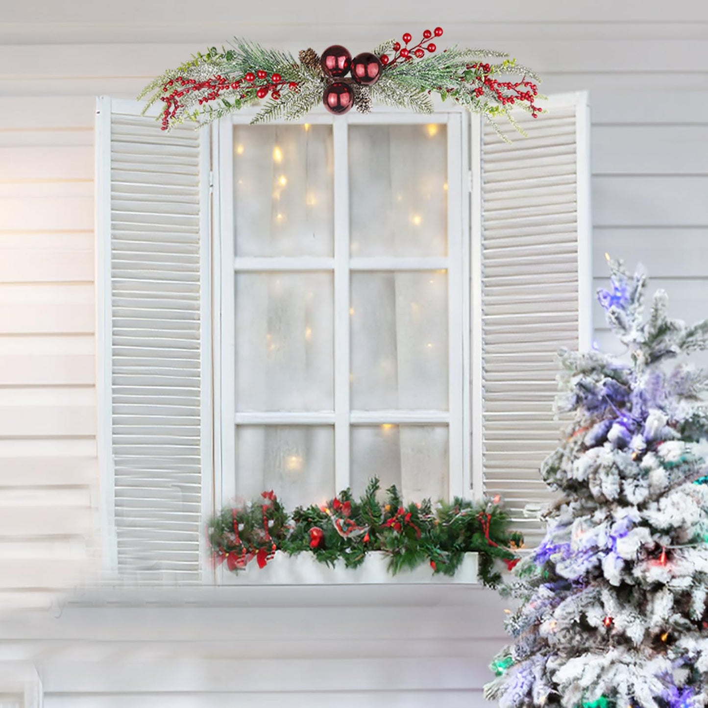 CISDUEO Christmas Decoration Floral Greenery with Berries and Christmas Balls Red Pinecone 27.55 Inch Wreath Xmas Door Swag for Front Door Festival Decor Wall Arch Window