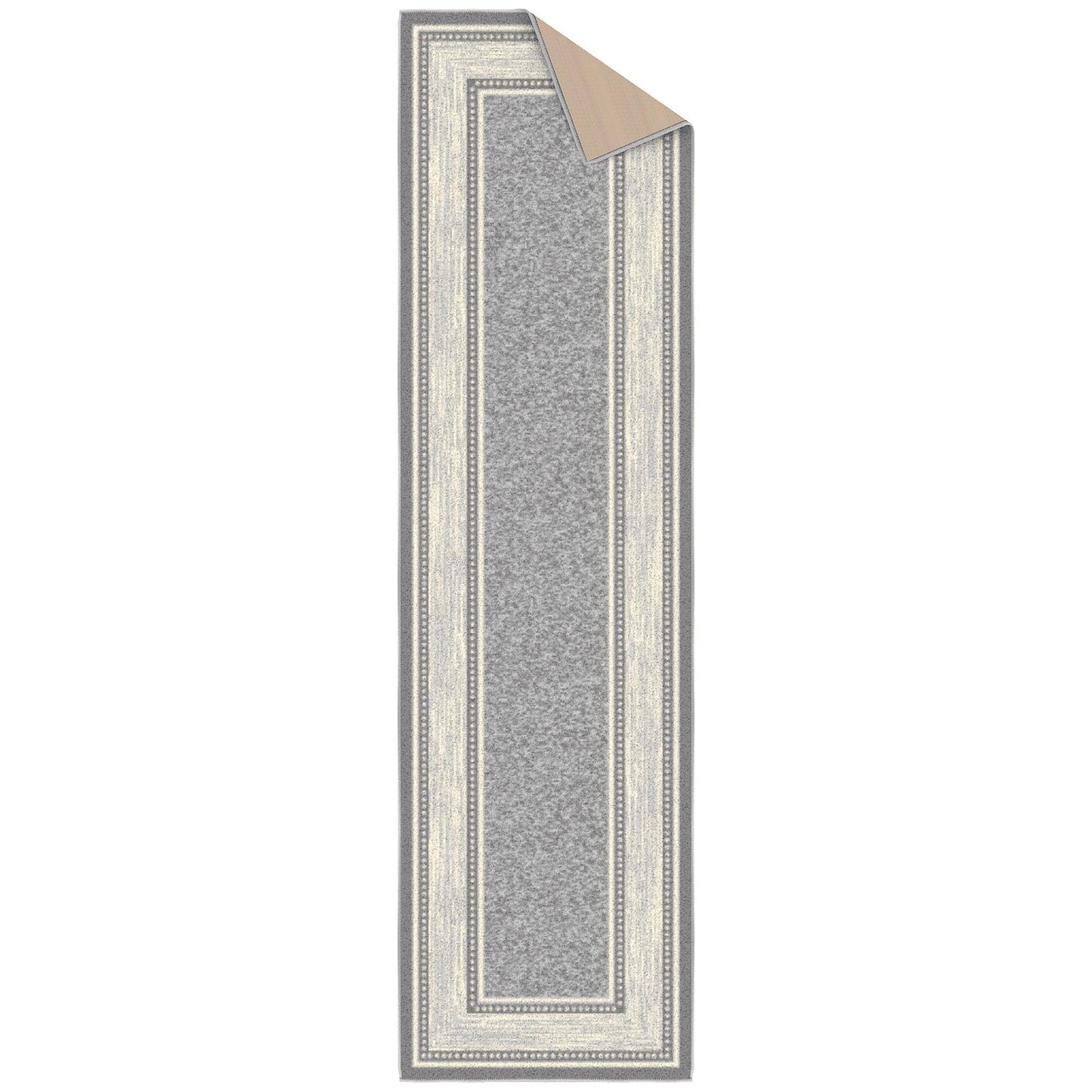 Ottomanson Runner Rug 1'10" x 7' – Non Slip Rubber Backed Kitchen Rug for Sink Area, Hallway Carpet Runner, Low Pile Indoor Runner Rug for Laundry Room and Entryway, Border Light Gray