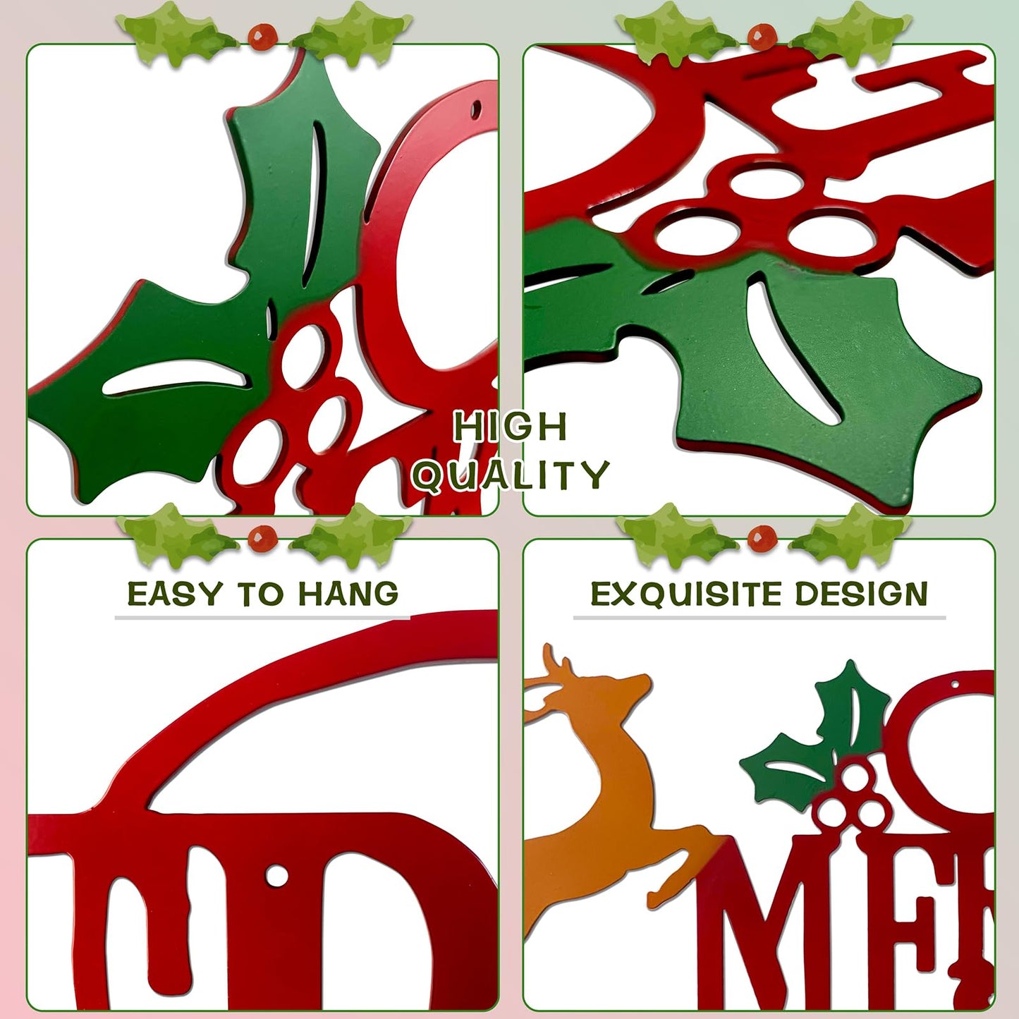 Metal Merry Christmas Wall Decor Christmas Sign Letter Decorative Hanging Plaque Suitable For Indoor Outdoor Room Yard Holiday Decoration