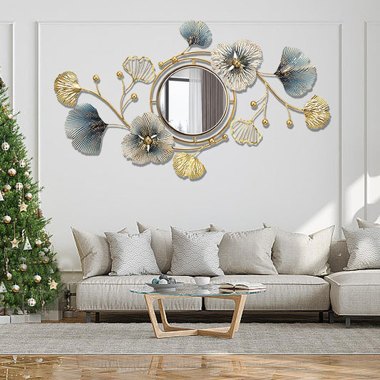 Metal Wall Mirrors Decor, Large Ginkgo Leaf Wall-Mounted Mirrors, Big Wall Decor Mirror, 3D Creative Modern Hanging Wall Mirrors Decorative, for Living Room Bedroom Entryway Bathroom (62.2X35.4In)