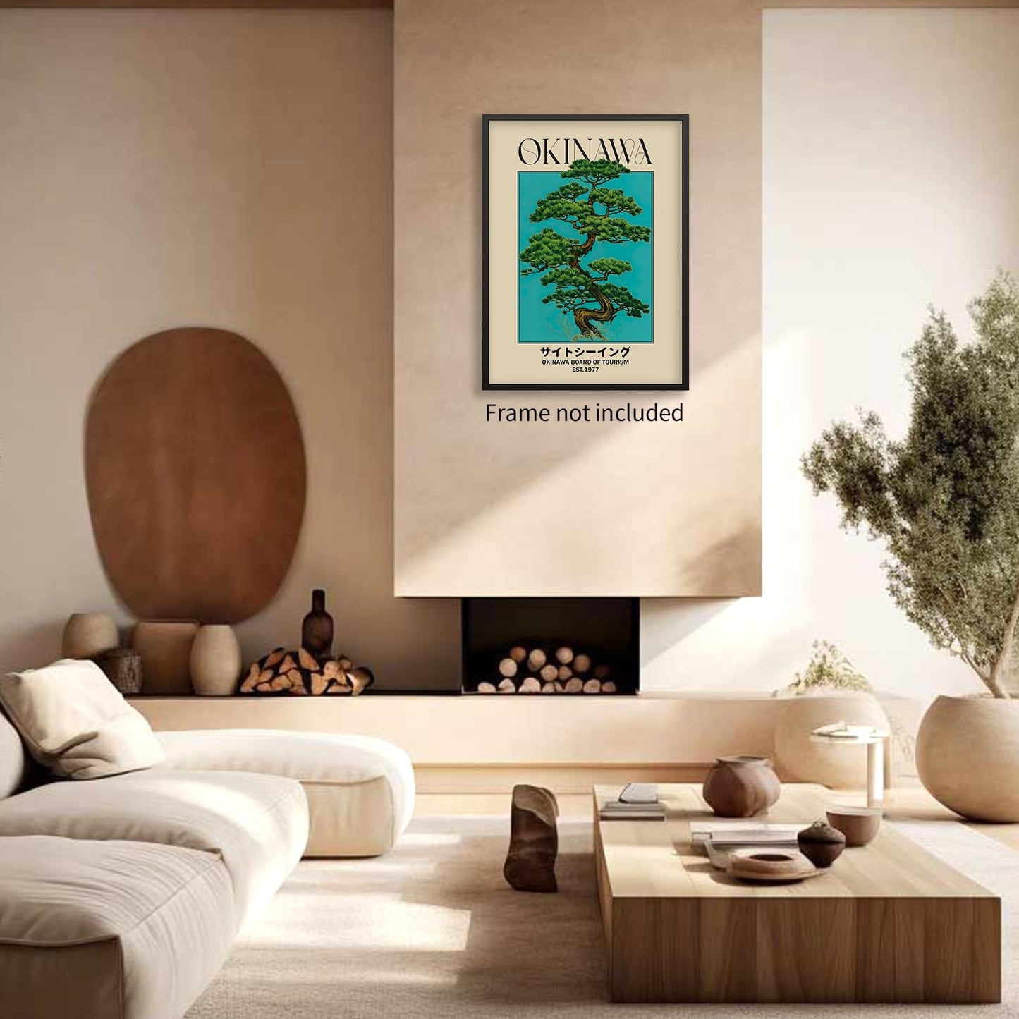 enttgo Japanese Canvas Wall Art Okinawa Prints Retro Japanese Bonsai Tree Picture Modern Ukiyo-e Decor Poster for Home Bedroom Decorations Artwork 12x16in Unframed
