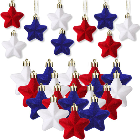 PullCrease 36 Pcs Patriotic Velvet Star Ornaments 1.18 Inch 4th of July Independence Day Tree Decorations Red White Blue Mini Fuzzy Patriotic Ornaments Hanging Stars Memorial Day 250th Anniversary