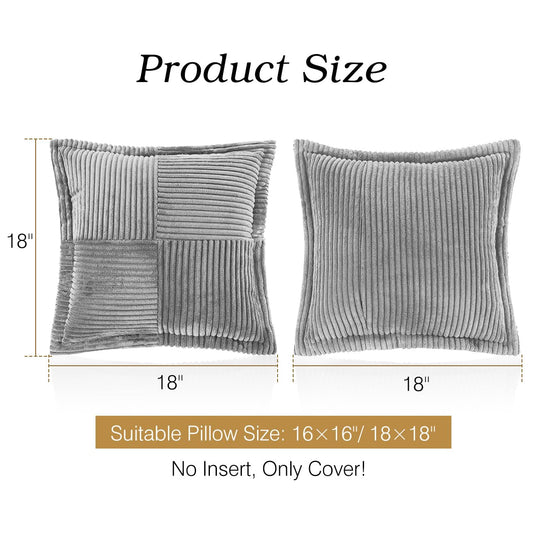 Lewondr Corduroy Throw Pillow Covers 18×18 Inch, 4 Pack Soft Square Throw Pillow Cases, Decorative Boho Striped Couch Pillow Covers for Living Room Bedroom Sofa Bed Office Cushion Cover, Gray