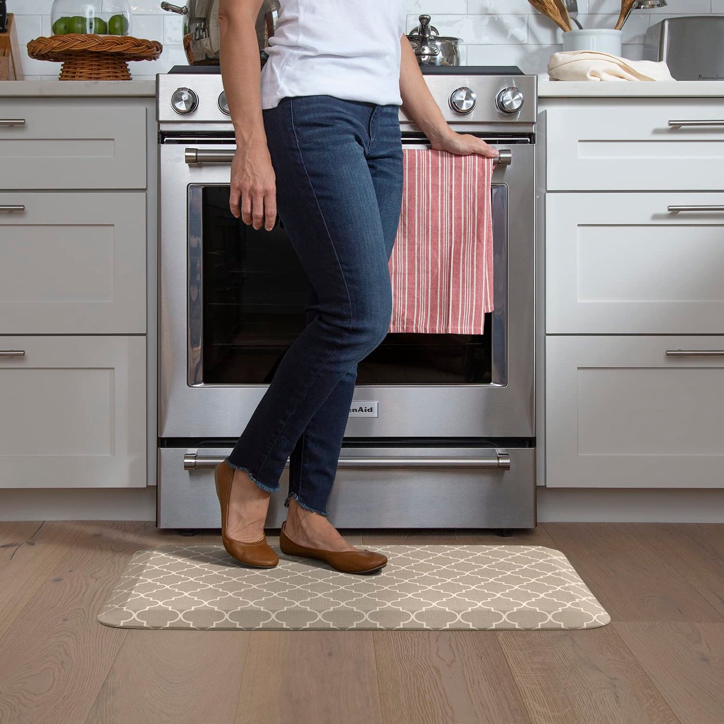 GelPro Anti-Fatigue Designer Comfort Kitchen Floor Mat, 20x32, Trellis Khaki Stain Resistant Surface with 3/4” Thick Ergo-Foam Core for Health and Wellness