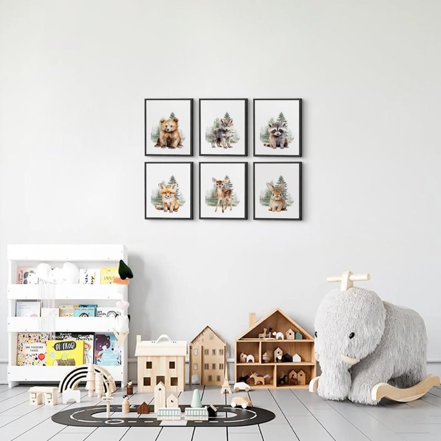 Aroutde 6Pcs Woodland Animal Canvas Wall Art Funny Nursery Room Decor Rabbit Bear Deer Fox Prints Baby Animal Bedroom Picture for Boy Girl Playroom Decoration (8x10 Inch, Unframed)