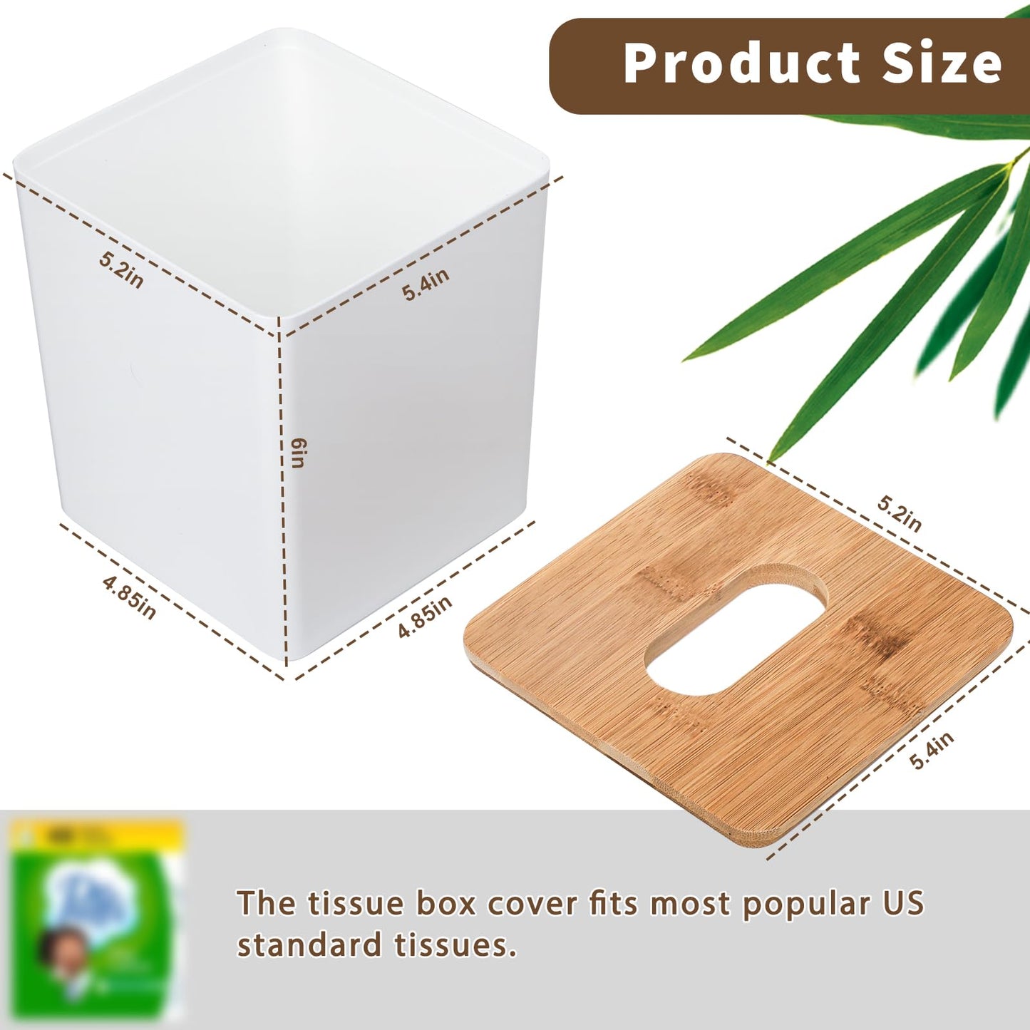 Tissue Box Cover Square,Tissue Box Holder with Bamboo Lid,Tissue Dryer Sheet Holder for Modern Farmhouse Boho Decor,1 Pack,(White)