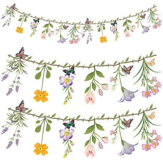 Ghegicu 2PCS Flower Banner Reusable Wildflower Garland Floral for Spring Party Enchanted Garden Theme Picnic Wedding Baby Shower Birthday Tea Party Christmas Valentine's Day Supplies Home Decorations