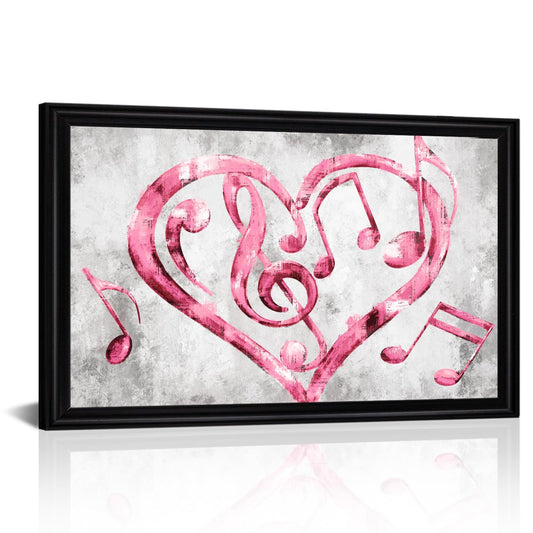 Kalormore Black Frame Canvas Art Heart Music Wall Decor (Pink, 16"X24", Framed)
