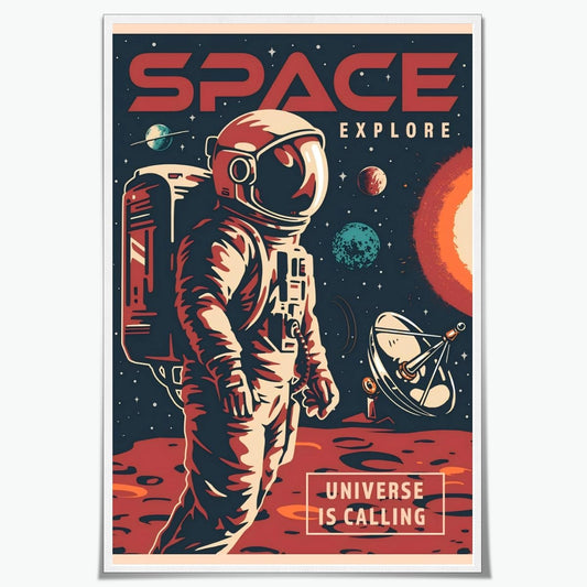 Retro Space Wall Art Vintage Explore Astronaut Time Poster Print Canvas Milky Way Galaxy Outer Art Wall Decor Living Room Bedroom Office Room Decorate 12x18inch Unframed