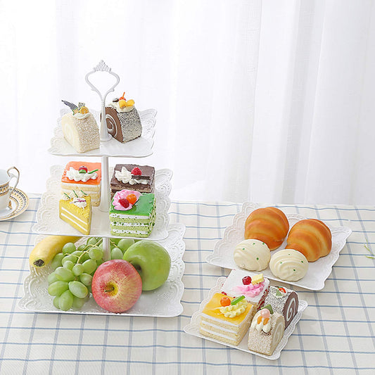 Tosnail 3 Pack 3 Tiers White Plastic Cupcake Stand Dessert Stand Tiered Serving Trays - Round, Square, Flower