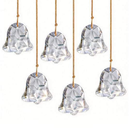 H&D HYALINE & DORA Set of 6 Crystal Christmas Ornaments Clear Faceted Glass Christmas Bell Hanging Ornaments for Xmas Tree Winter New Year Party Decoration(2 Inch)