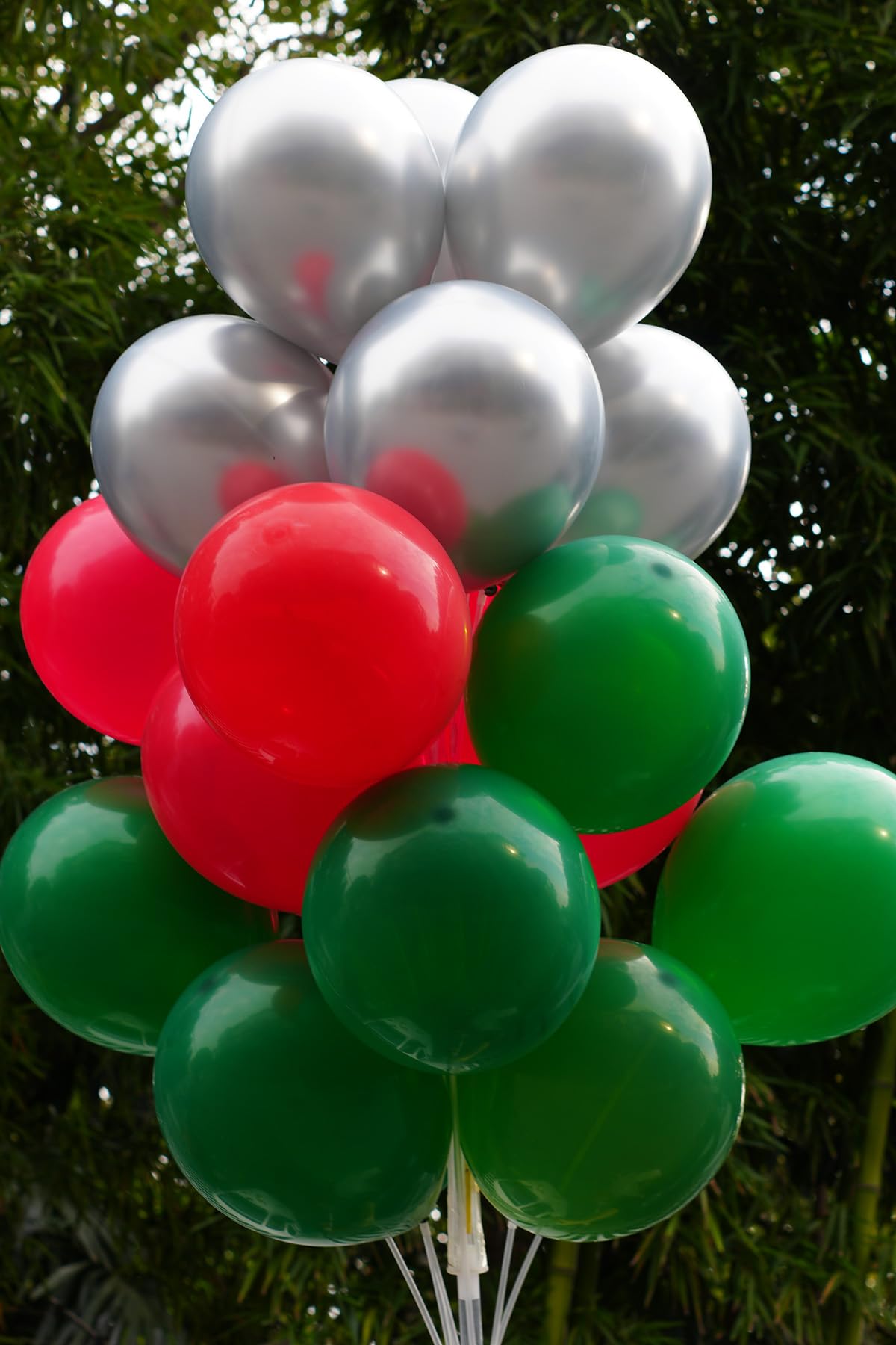 JODIDI 100 Pcs Christmas Balloons - 12 Inch Red Green Sliver Latex Balloons Mix for Xmas, Holiday & New Year Party Decorations (Red Dark Green And Sliver)