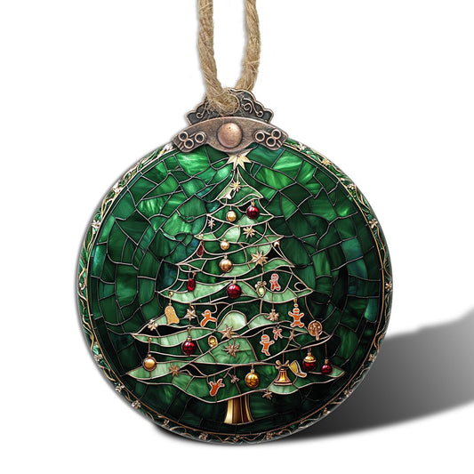 CRISGIF Stained Glass Christmas Decorations, Small Bell Pendant Suncatcher for Window Christmas Tree Hanging Ornaments Retro Green Sun Catcher Xmas Decor Gifts for Women Men Mom Nana Friend