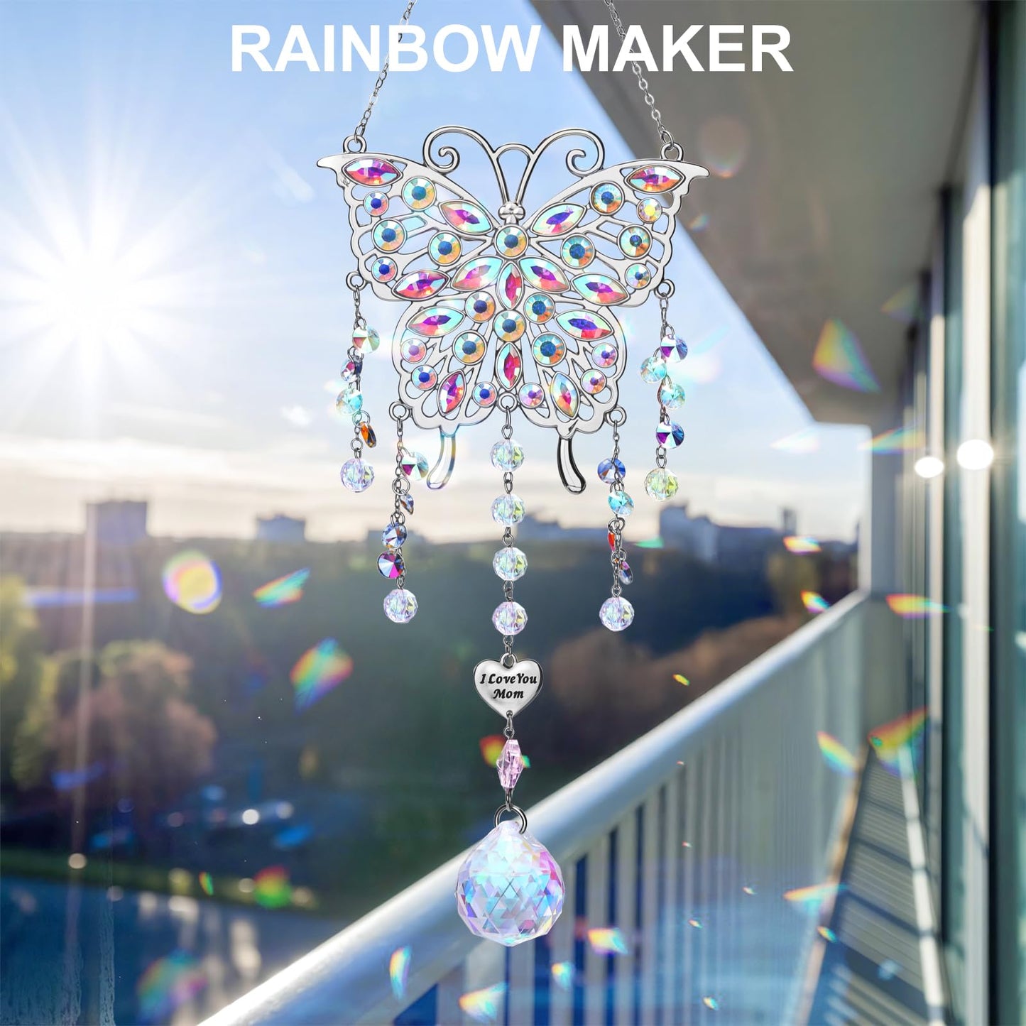 Mother's Day Butterfly Gifts for Mom, Rhinestones Crystal Butterfly Suncatcher Hanging Ornament Window Decor for Garden House, Unique Birthday Gifts for Her Mother-in-Law