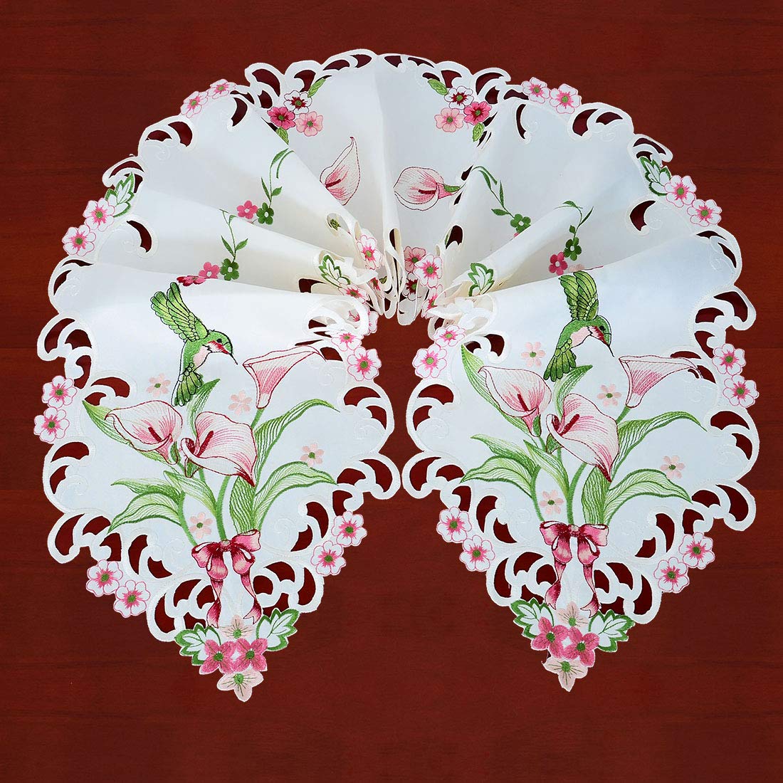 Simhomsen Embroidered Floral Table Runners for Spring and Summer, Hummingbird Flying on Calla Lily Flowers (13×88 inch)