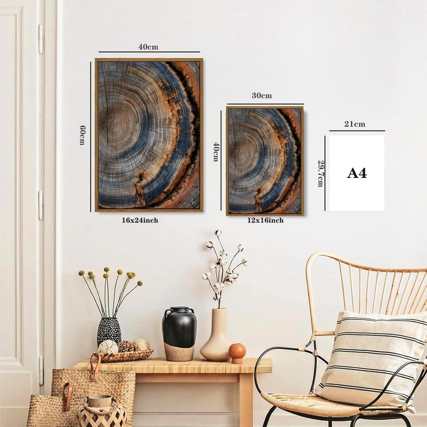 IBHJSART Framed Tree Ring Canvas Wall Art Vintage Colorful Wood Stump Painting Prints Modern Minimalist Pictures Neutral Nature Rustic Farmhouse Decor Living Room Bedroom Bathroom Office