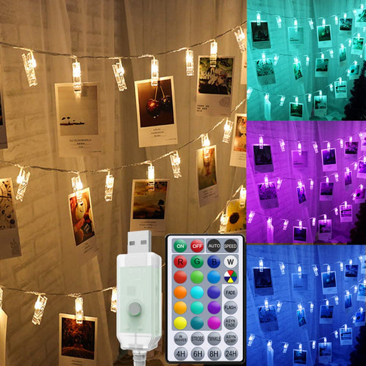 Solhice Photo Clips String Lights Color Changing 10ft, 20 LEDs RGB Hanging Pictures Wall Display Lights for Teenager Christmas Gift, Teen Girl Room Decor with USB Powered Remote Control