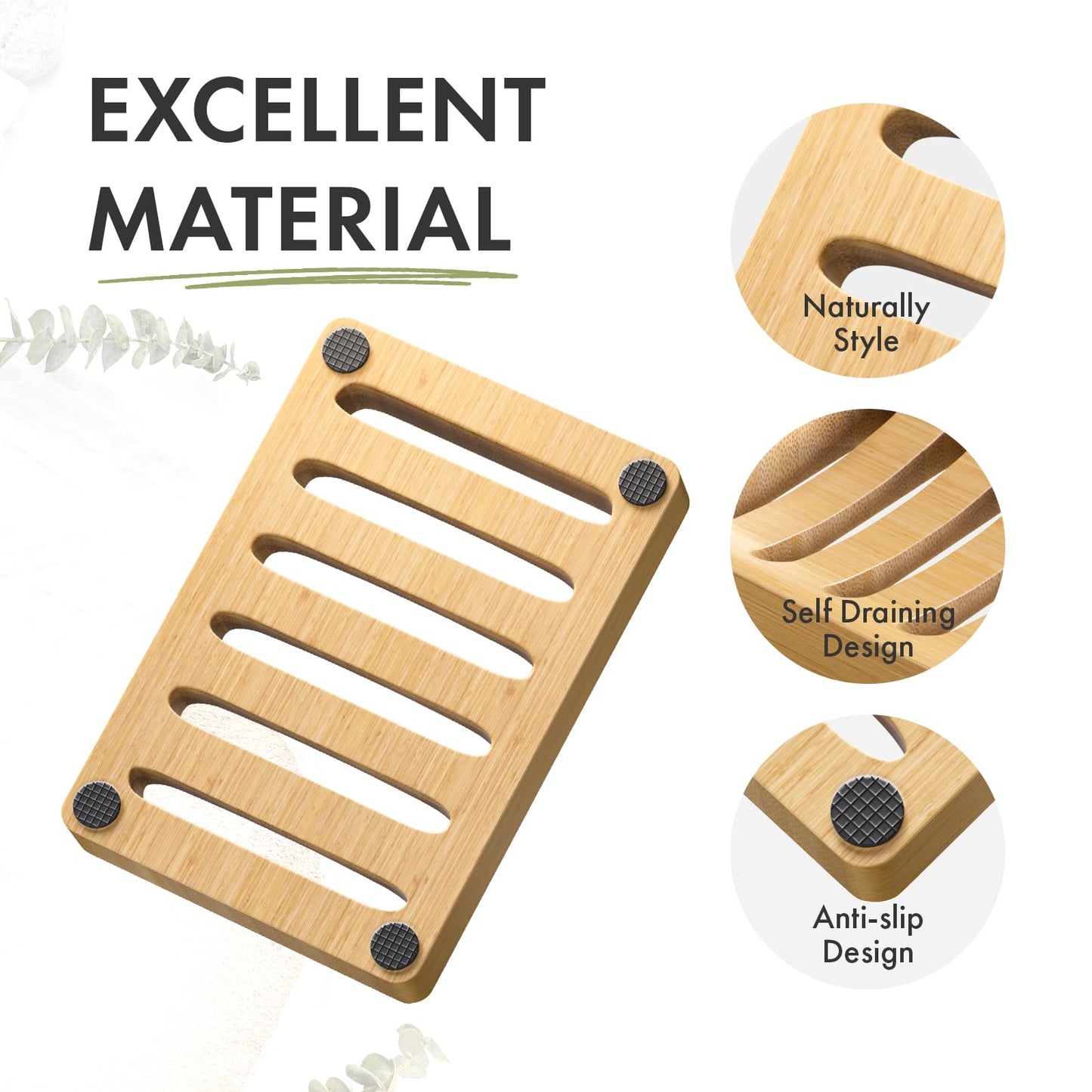AmazerBath Soap Holder Soap Dish, Bamboo Soap Dish, 2 Pack Wood Bar Soap Holder for Shower, Trays Self Draining, Soap Saver for Shower, Bathroom, Kitchen(Natural Color)