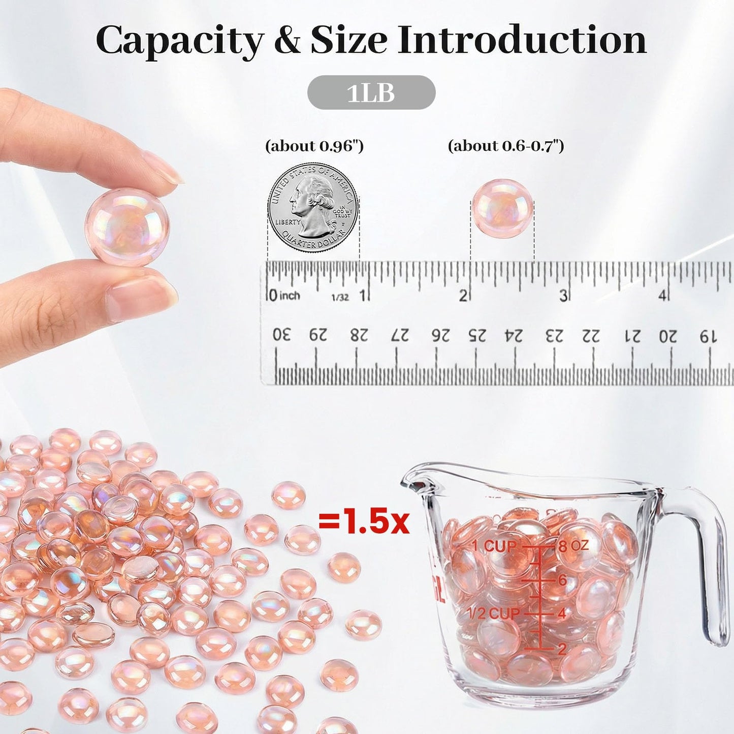 DomeStar 1LB Flat Glass Marbles, Champagne Decorative Marbles for Vases Aquarium Pebbles Fish Tank Rocks Vase Fillers DIY Crafts Table Scatter Decor