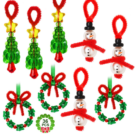 GYGOT Christmas Crafts,36 Sets Beaded Ornament Kit-Including 12 PCS Snowman/12 PCS Christmas Tree/12 PCS Wreath,Xmas Party Holiday Craft Tree Decorations (Assembly Needed)