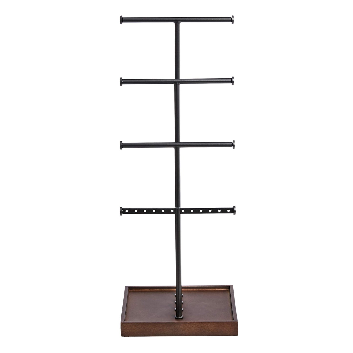 Amazon Basics Four-Tier Jewelry Organizer Tree Stand, Necklace Earring Bracelet Holder with Ring Storage, Walnut/Black