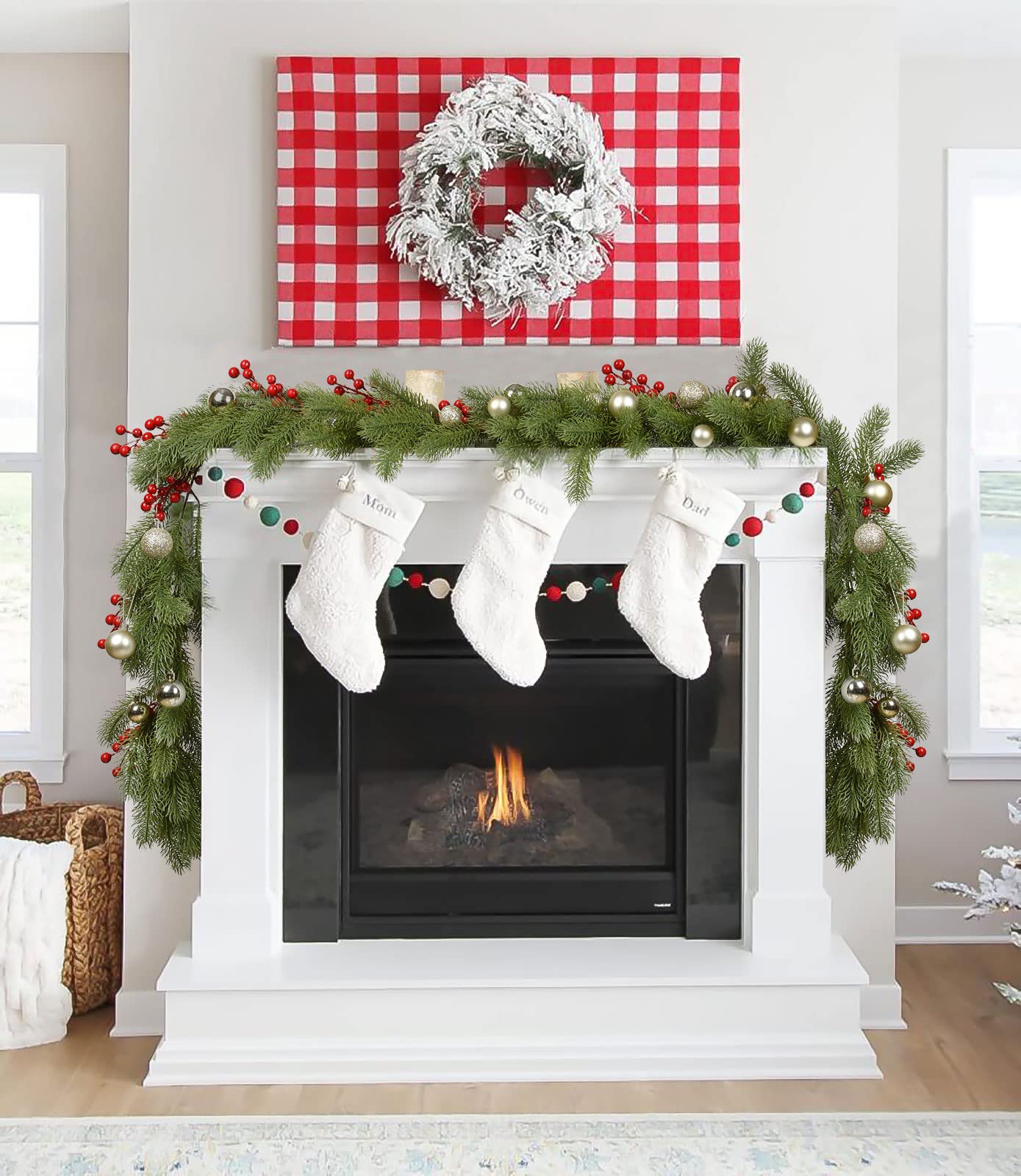 Fomlily Pine Garland Christmas Decoration, 6ft Christmas Greenery Garland Artificial Spruce Pine Needles for Holiday Mantel Fireplace Table Centerpiece Decor