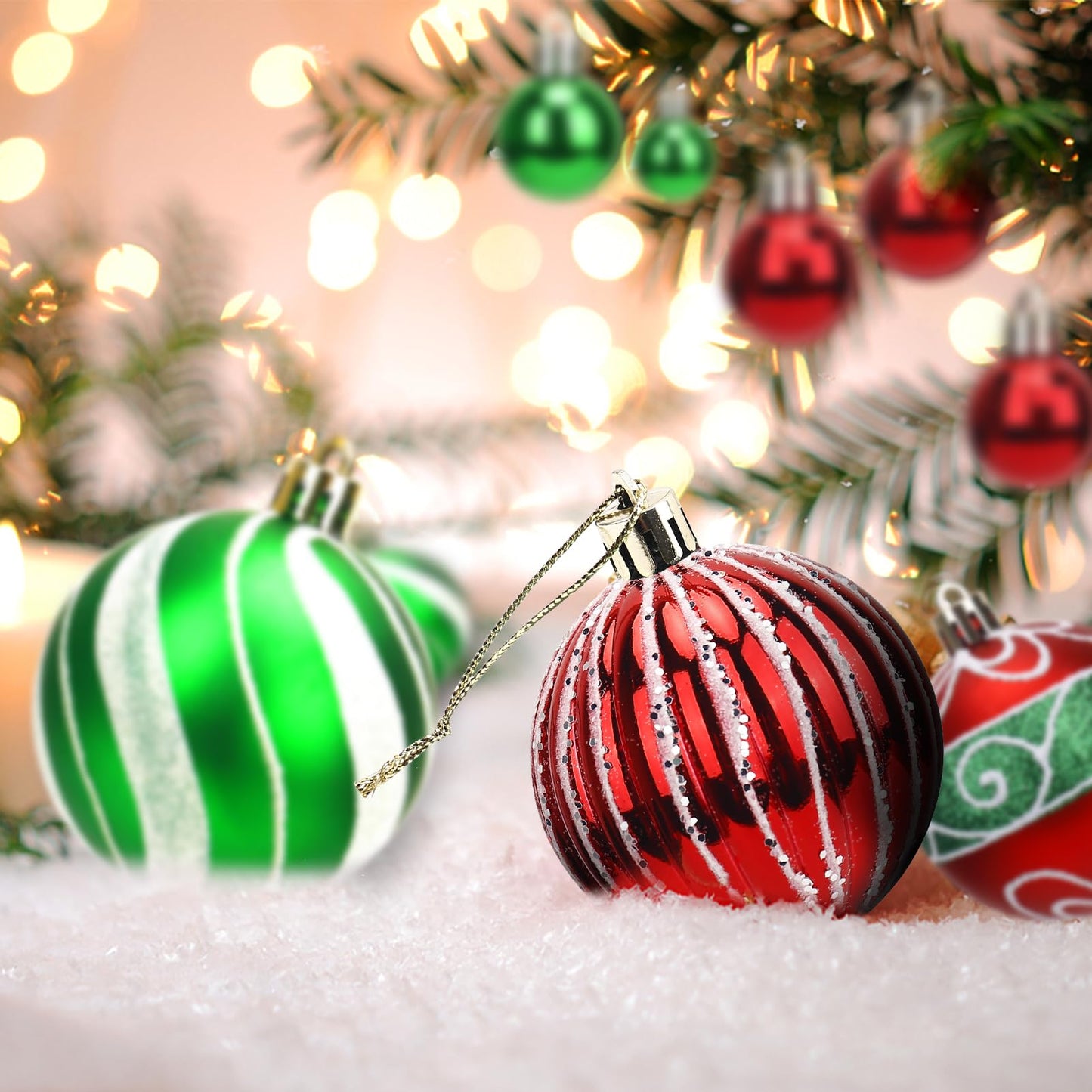 Christmas Ornaments Balls, 44 Pcs Christmas Balls Including 12Pcs 6cm/2.36inch & 32Pcs 3cm/1.18inch, Christmas Tree Decorations Hanging for Holiday Wedding Party Decoration