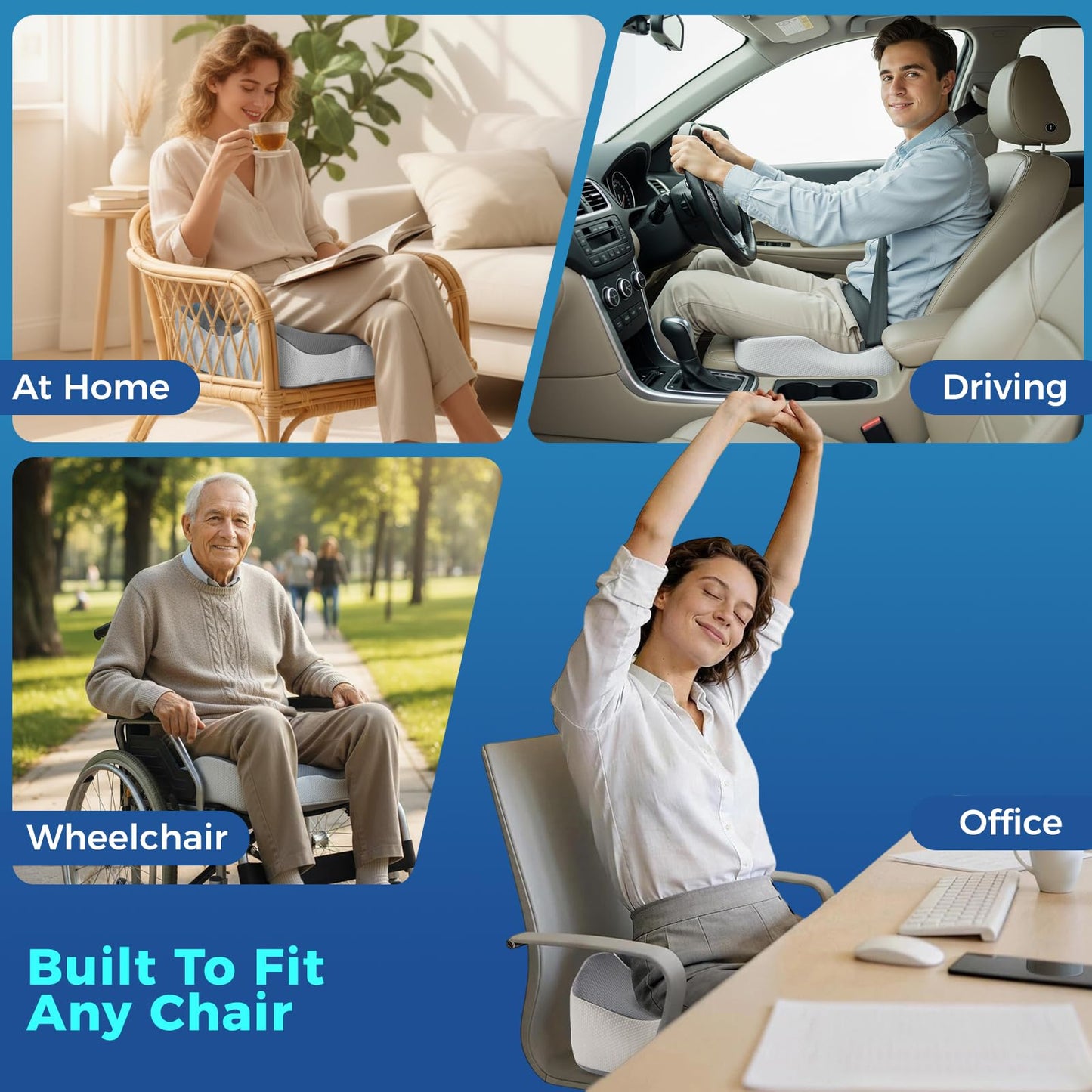 Seat Cushion for Office Chair with Adjustable Loft, Thick Memory Foam Chair Cushion for Back & Sciatica Tailbone Coccyx Pain Relief on Home Chair, Ergonomic Wheelchair Desk Pillow Hip Shaping Support