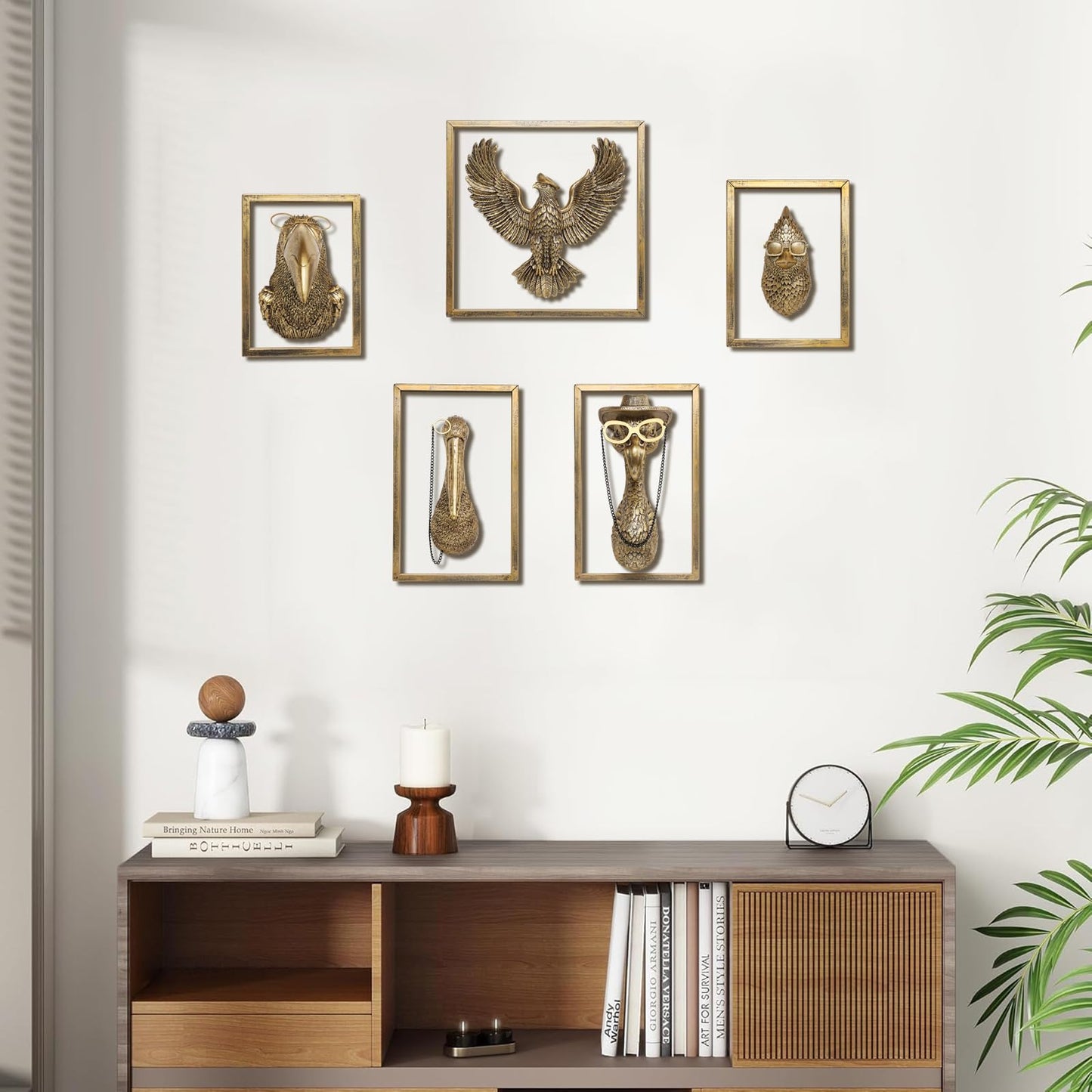 Bird Wall Art Decoration Sculpture(5 Pack,Gift Metal Frame)- Exquisite Wall Hanging Sculptures for Living Room, Bedroom, Office - Handmade Home Art Decor & Unique Housewarming Gift