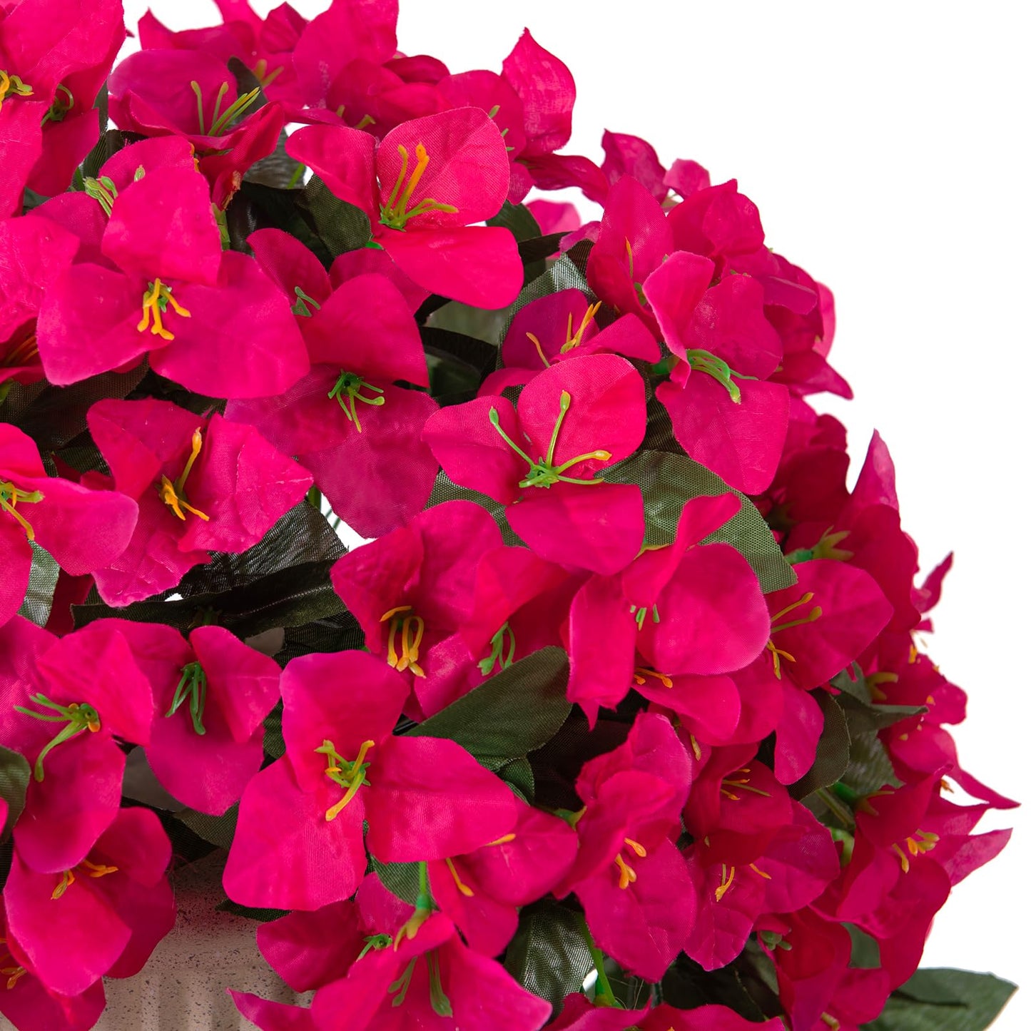 INXUGAO 2 pcs Artificial Faux Bougainvillea Flowers Plants for Outdoor Outside Summer Decoration, Fake Silk UV Resistant Long Trailing Vines for Front Door Porch Planter Balcony (Purple Rose Red)