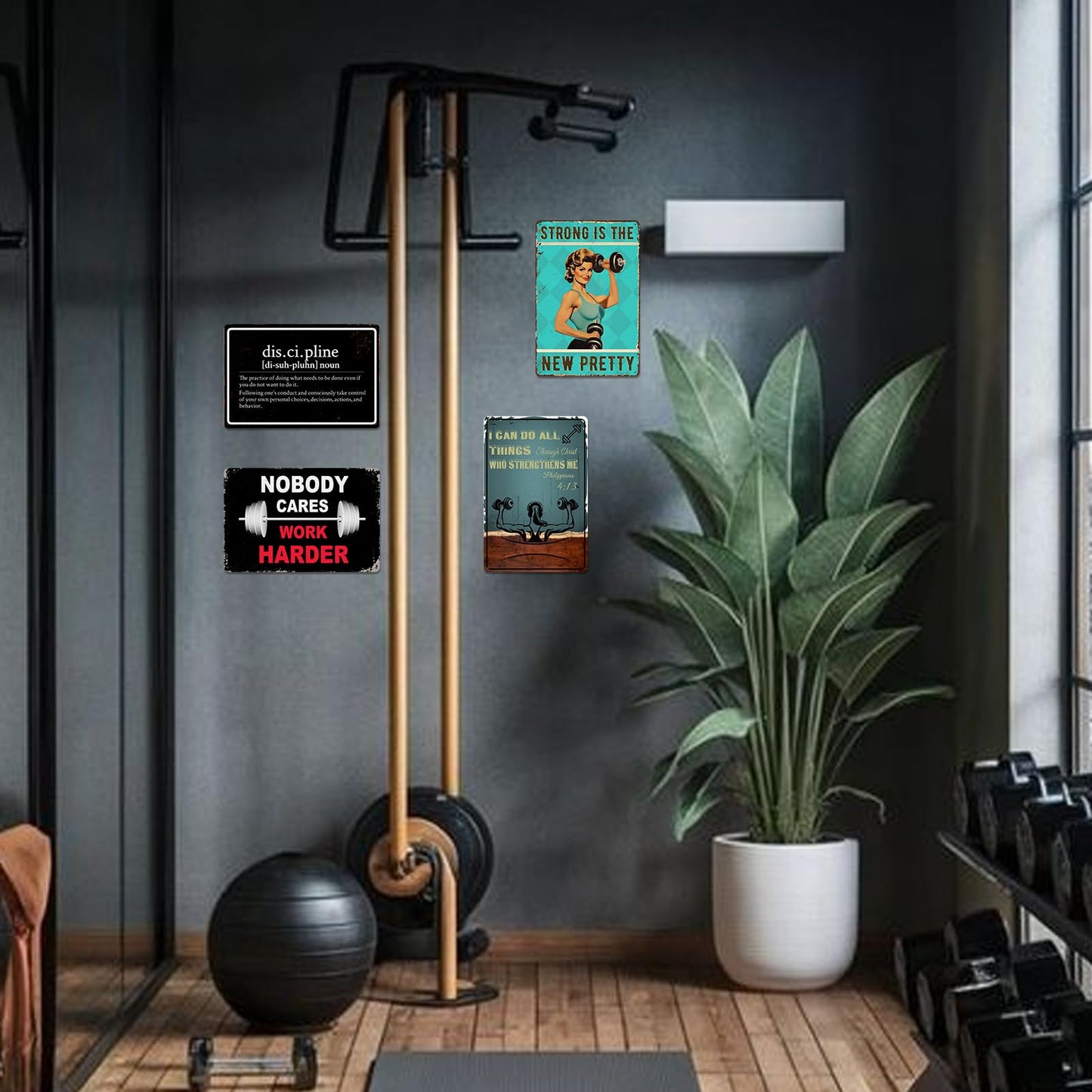 Gym Sign Workout Posters for Home Gym Motivational Wall Art Decor Nobody Cares Work Harder Metal Sign Funny Fitness Poster Garage Tin Signs Weight Room Accessories 8x12 Inch