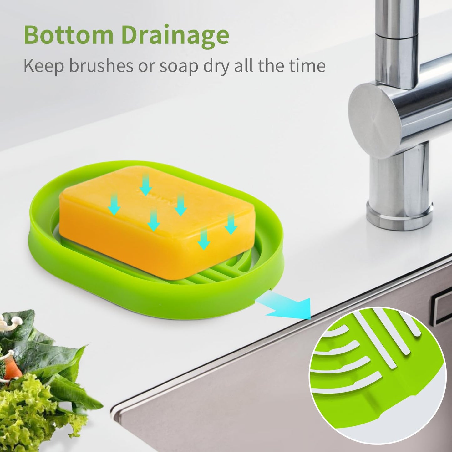 LOYATRO Bar Soap Holder for Shower Silicone Soap Dish for Bathroom Sink Soap Saver Bathtub Self Draining Soap Tray(C-Green,1)