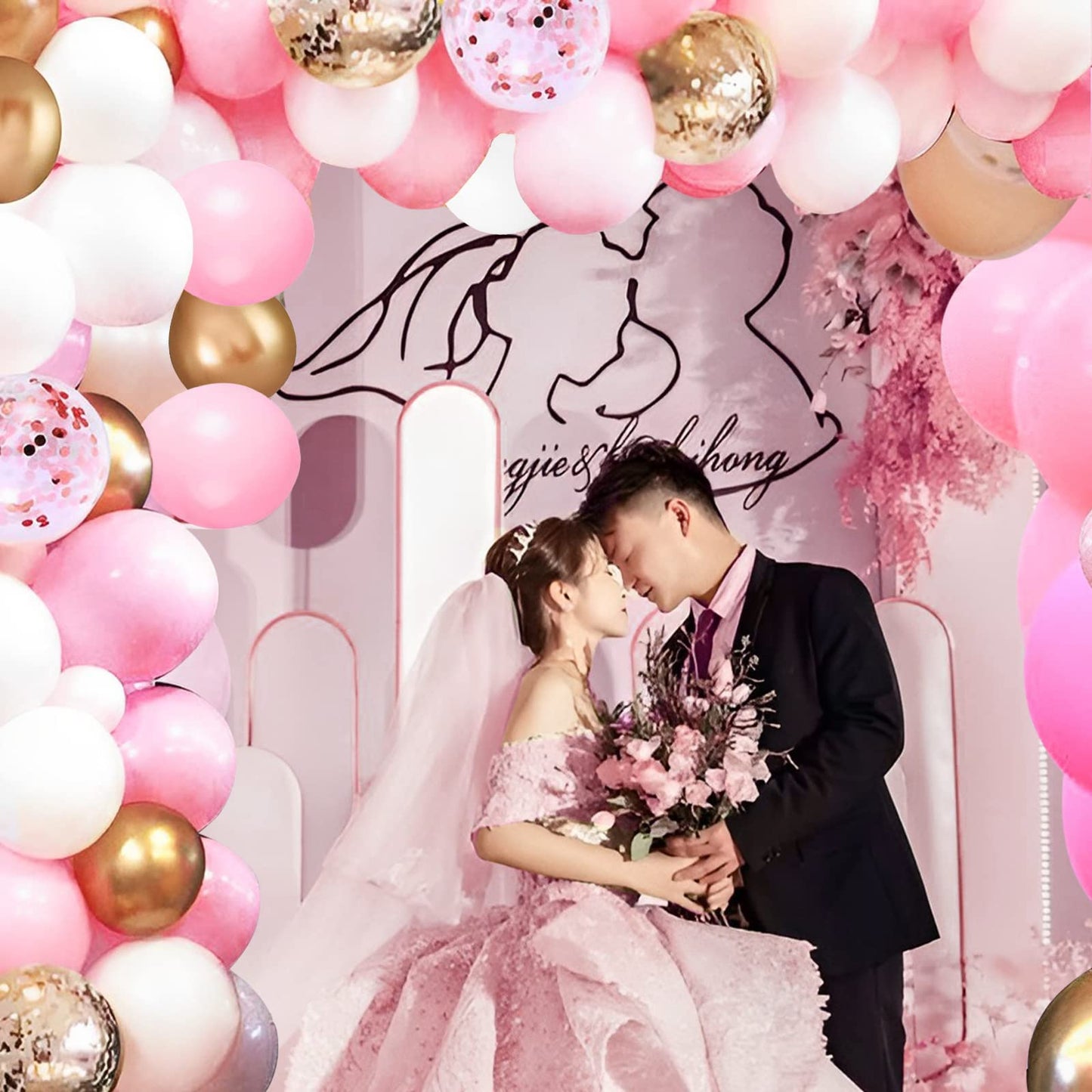 OuMuaMua 60Pcs Pink Gold Confetti Latex Balloons Kit, 12 Inch Pink White Gold Helium Mother's Day Balloons Party Supplies for Confession Proposal Wedding Girl Birthday Baby Shower Party Decoration