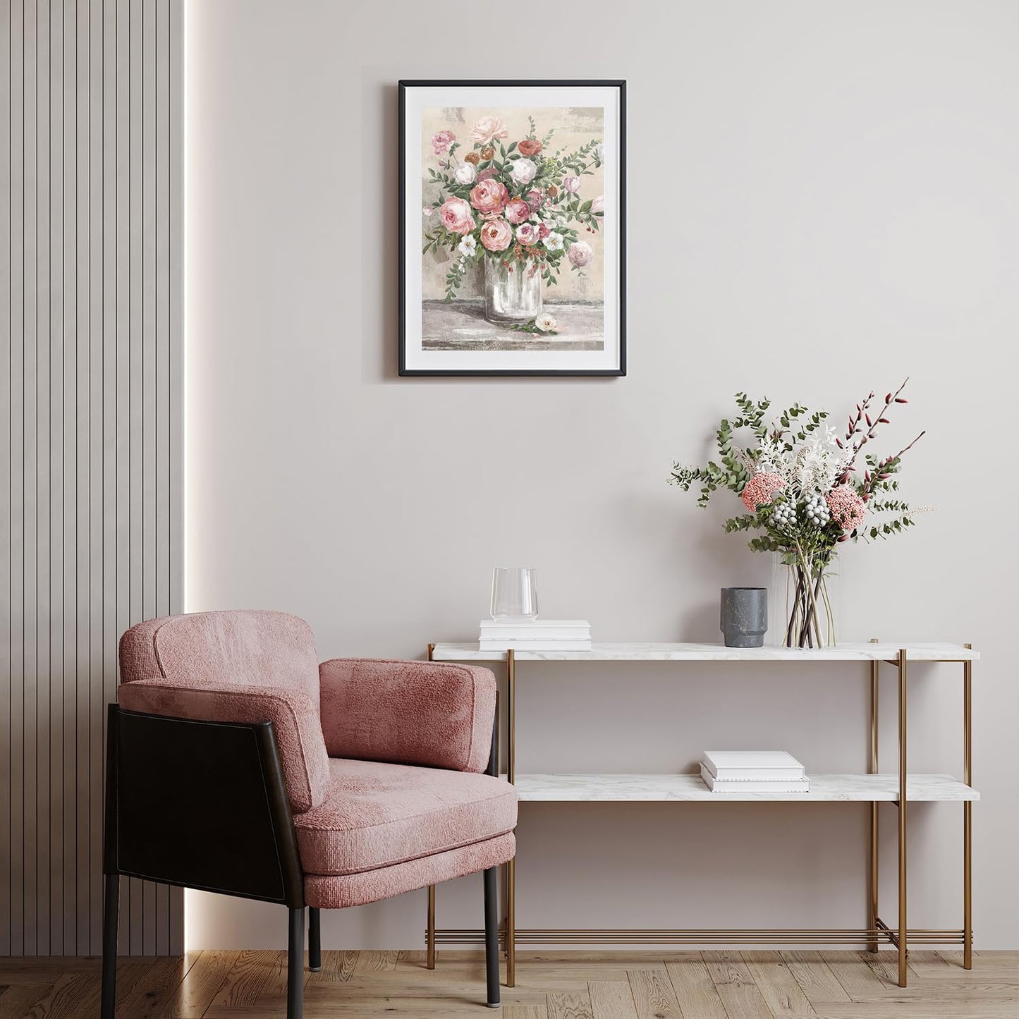 Dazzlewall Vintage Floral Canvas Wall Art Farmhouse Still Life Posters Rustic Pink and White Flower Vase Prints Botanical Oil Painting for Bathroom Bedroom Living Room 12x16in Unframed