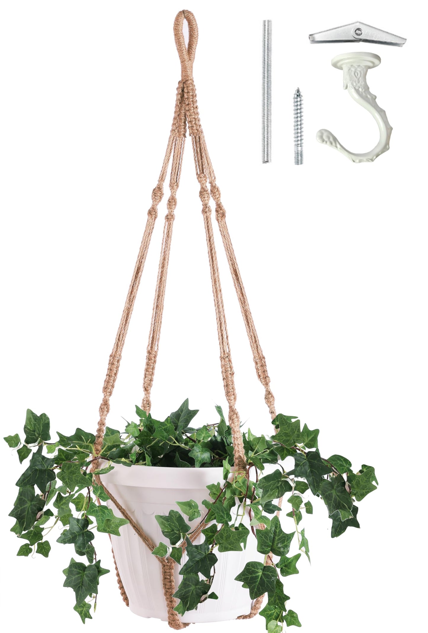 Shineloha Giant XXL 55 Inches Macrame Planter Hanger Large for 15 inch Pot + Swag Hook | Extra Large Hanging Planter for Indoor Plants | No Pot/Plant Included (XXL Jute)