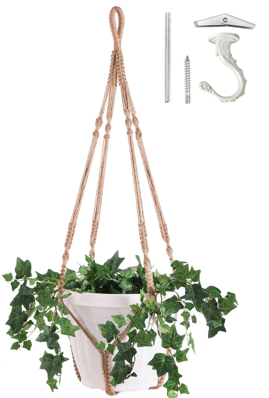 Shineloha Giant XXL 55 Inches Macrame Planter Hanger Large for 15 inch Pot + Swag Hook | Extra Large Hanging Planter for Indoor Plants | No Pot/Plant Included (XXL Jute)