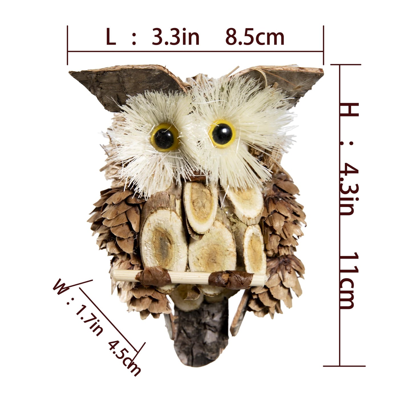 Berfutall-Woodland Animal Owl Ornaments, Wood and Sisal, Set of 6 Assorted, Christmas Tree, Thanksgiving Decor