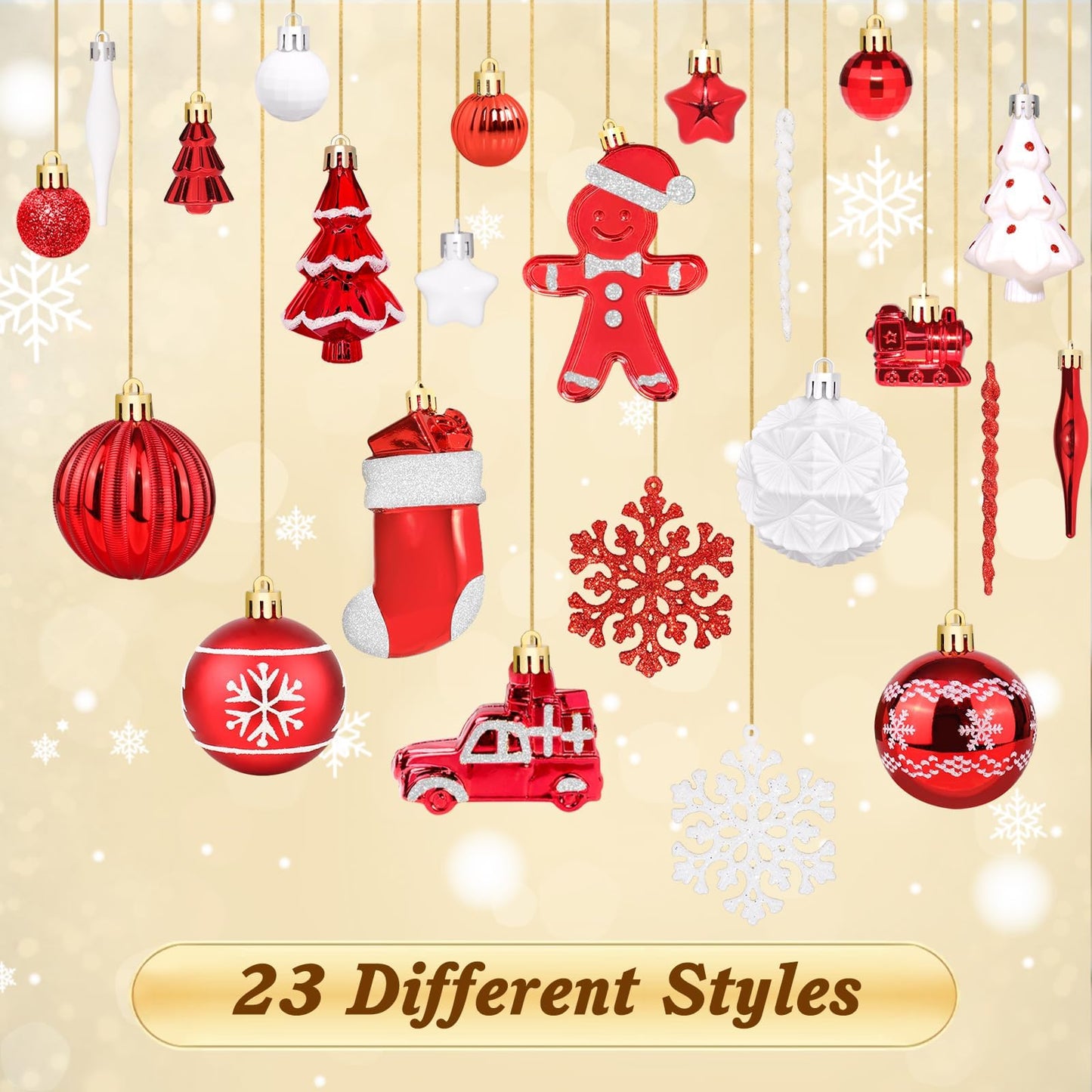 FestiveBliss Christmas Ornaments 71 Count, Christmas Balls, Christmas Decorations for Tree, 23, Shatterproof Christmas Ornaments, Red and White Ornaments, Plastic Ornaments