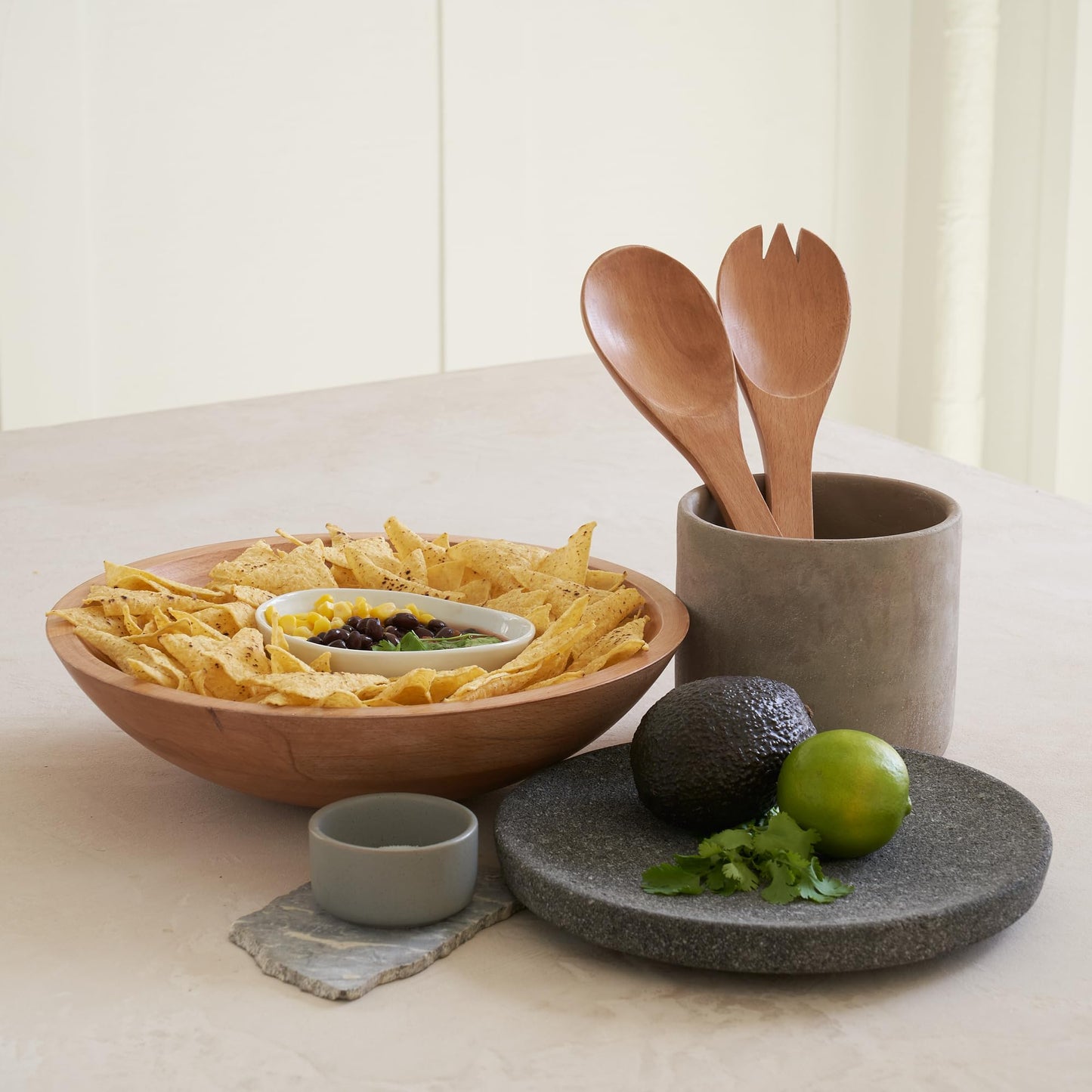 Extra Large Wooden Salad Bowl Set With Serving Utensils - A Beautiful Party Salad & Fruit Bowl With Serving Spoons Perfect for Your Dinner Party - Decorative & Practical Kitchen Must-Have