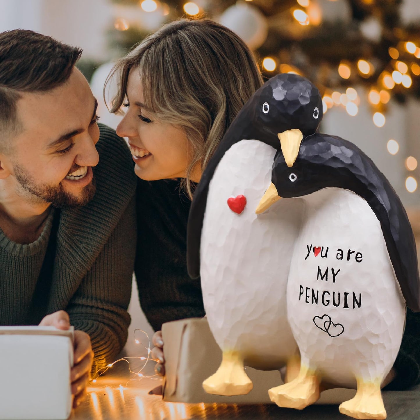 AUMELO Anniversary Wedding Gifts for Women Men Couple, Gifts for Him, Birthday Gift for Girlfriend Boyfriend, I Love You Gift for Wife Husband-Couple Penguin Figurine for Christmas Valentines Day