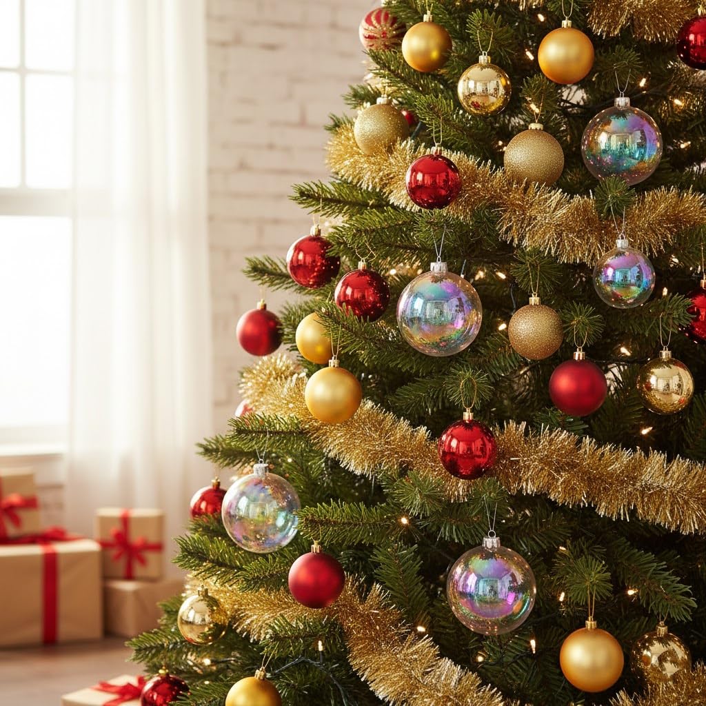Iridescent Ornament Balls, DIY Plastic Multisize Clear Ornaments Iridescent Christmas Ball, Clear Baubles for Xmas Tree Halloween Window Home Holiday Party Wedding Decor (18Pcs)