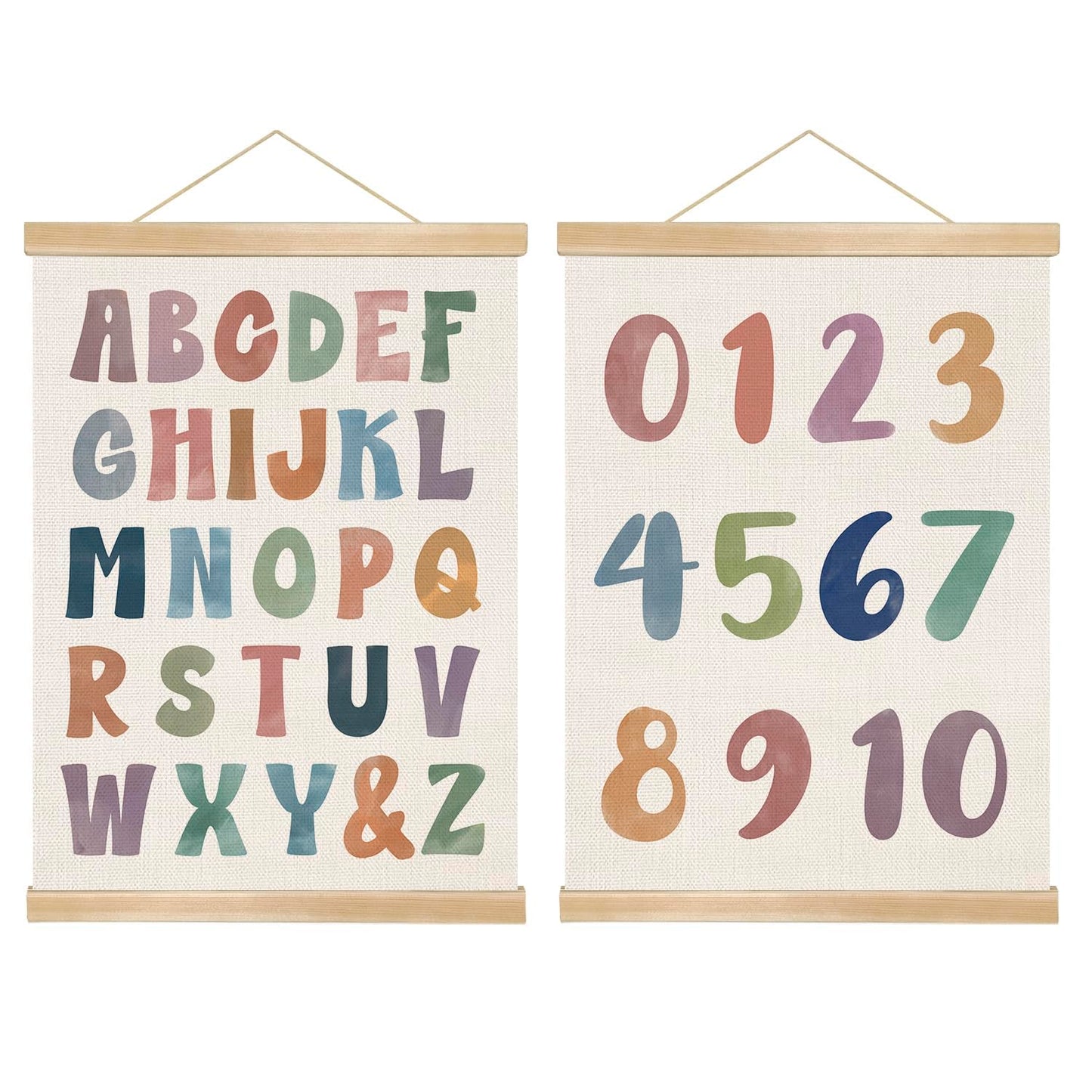 Alphabet and Number Wall Art Poster Set of 2,Toddler Learning Canvas Print Posters , Colourful Boho Educational Wall Decor for Preschool Classroom, Nursery, Playroom,Kids Room Decor 14x18.5Inch (ABC+123)