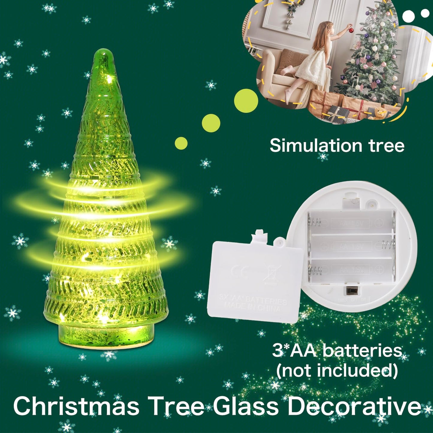 JBGIYOSG Christmas Tree Glass Decorative Light: 10.24" Tall, Holiday Tabletop Ornament, Frosted Glass Christmas Home Decor, Xmas Tree Night Light for Indoor Decor Green