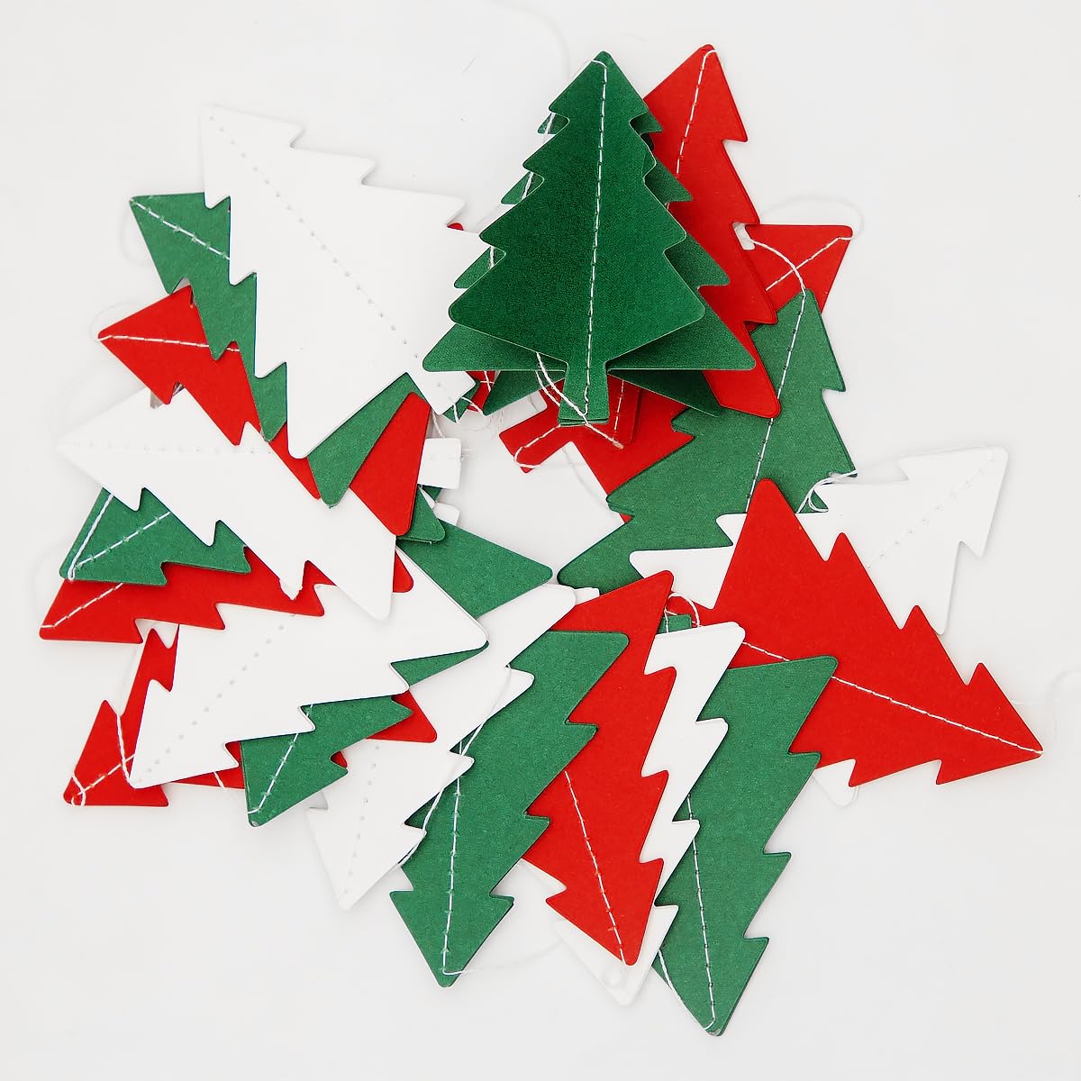 Red White Green Christmas Decorations - 2Pcs 3D Christmas Tree Paper Streamers Party Banner Garland Hanging Decor