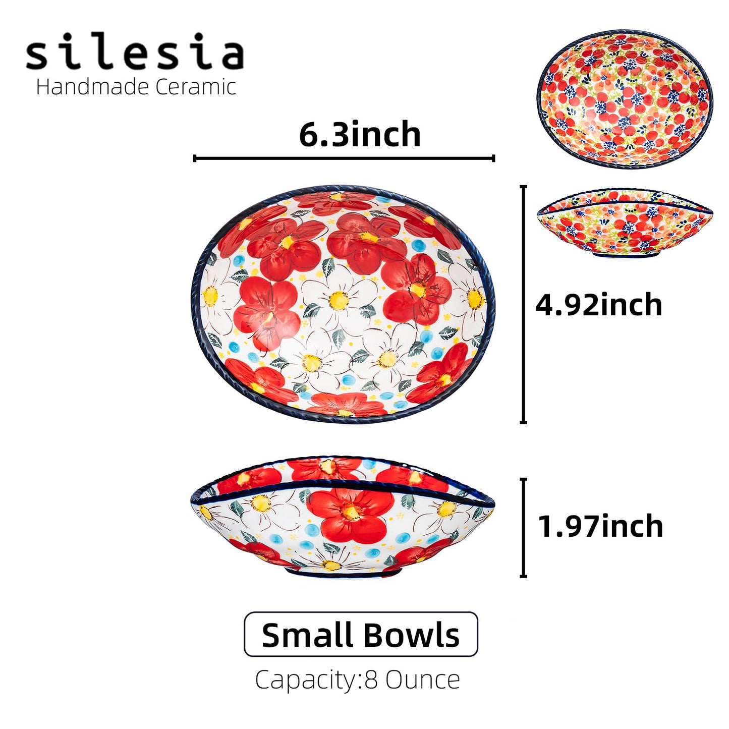 silesia Handmade 8 oz Small Bowls - Ceramic Hand Painted Bowl Great for Snacks, Nuts, Candy, Appetizer, Olive, Salsa, Dipping, Dessert, Sauce in Gift Box, 6.5 inch, Set of 2, Jungle Floral