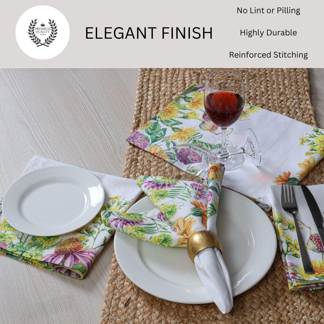 DineNest Dinner Napkins 100% Cotton 18x18 Inch Set of 4 - Perfect for Dining Special Occasions Restaurant Wedding Tea Party Christmas - Soft Durable Washable - Spring Summer Floral Cloth Napkins