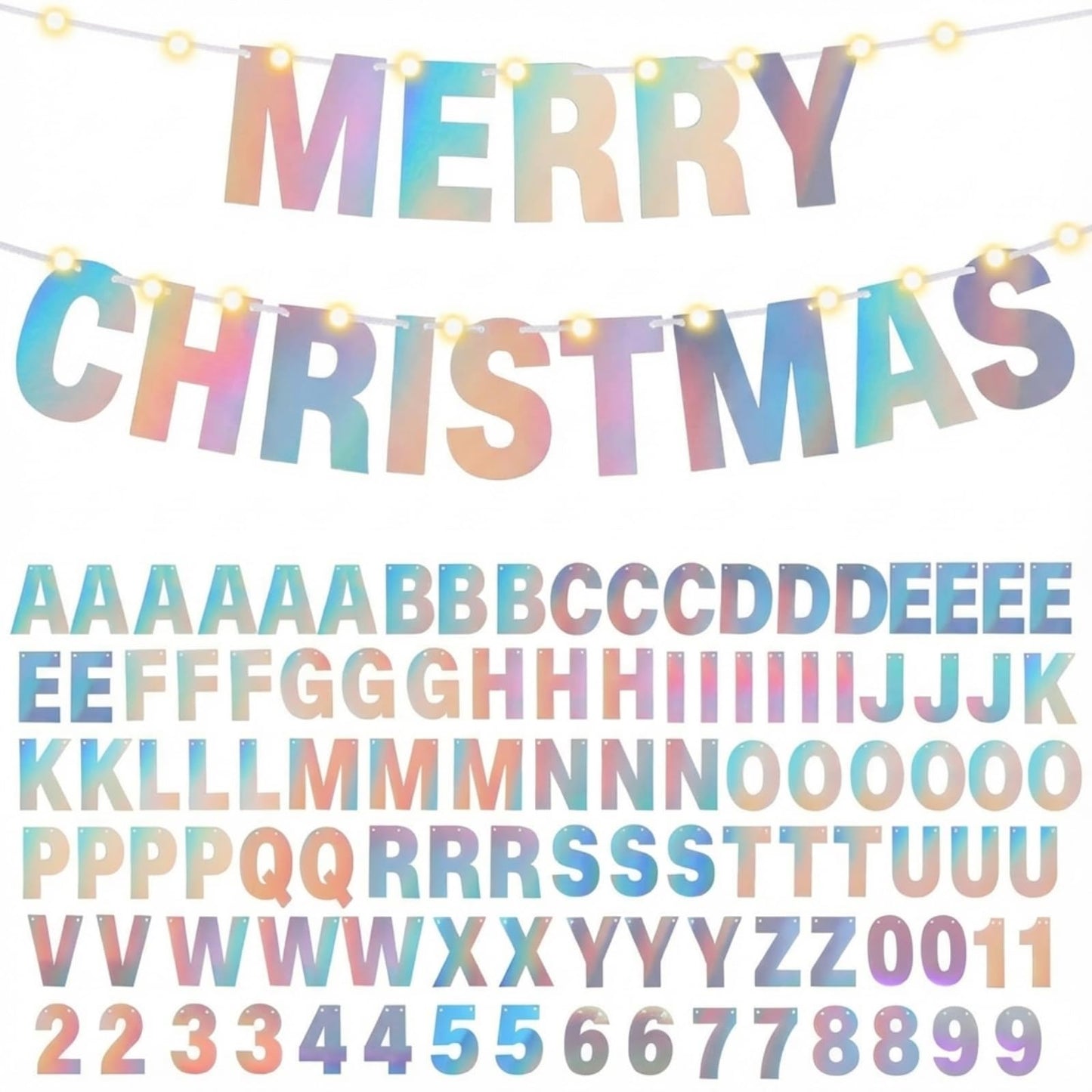TaoBary 112 Pcs DIY Letter Kit Glitter Customizable Banner Letters Include 107 Letters and Numbers 3 Rope and 2 Needles for Birthday Halloween Christmas Wedding Valentine Party Decor(Holographic)